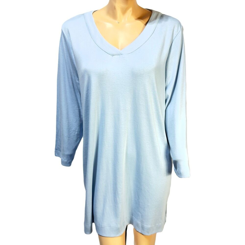 Chicos Ultimate Tee Blocked Tunic Top Size 4 Women XXL Soft Blue Pima Cotton NWT